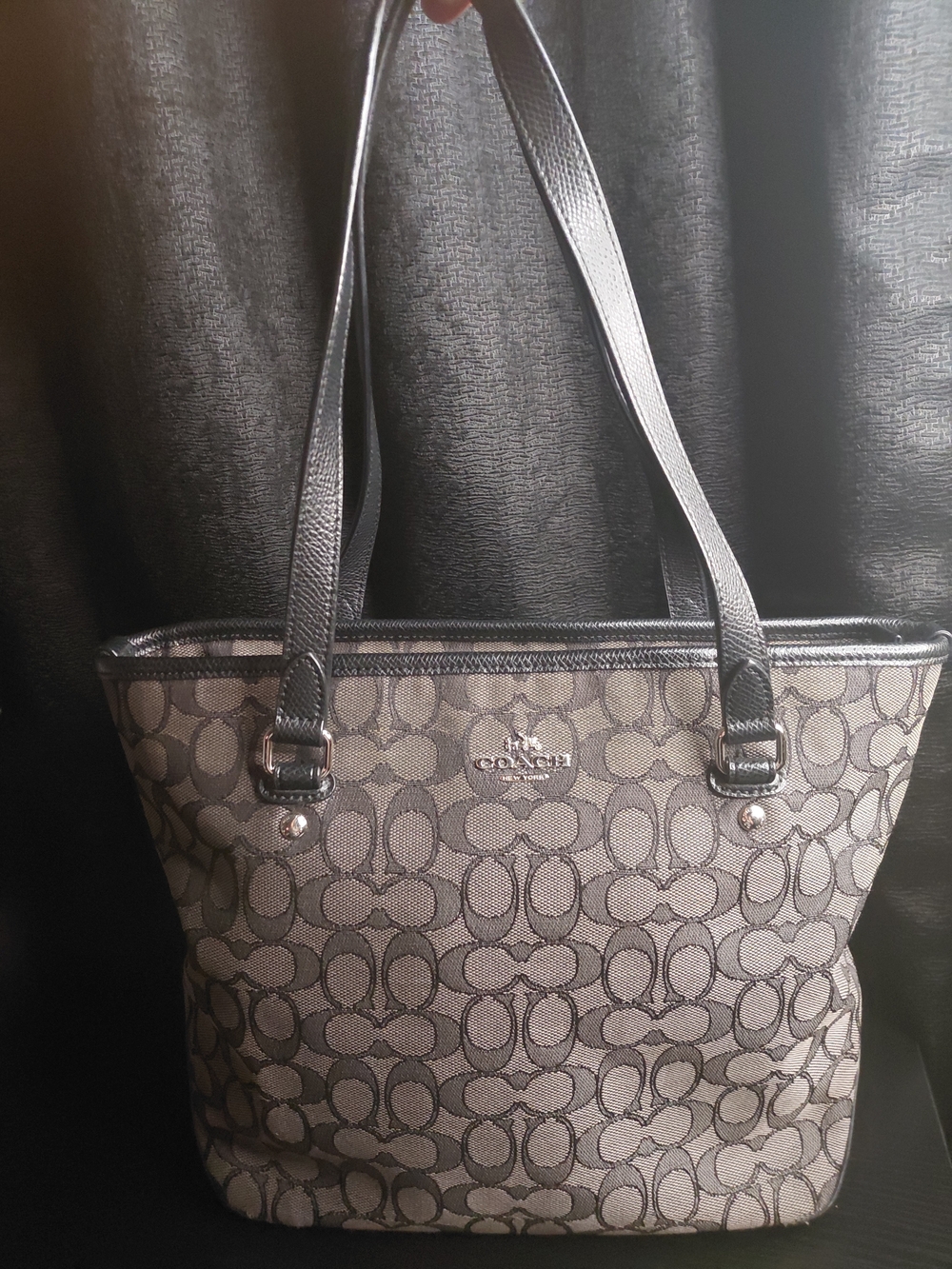 VINTAGE Coach Signature Canvas Tote Bag in Black/Gray